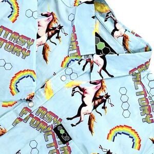 KARBEN4 Fantasy Factory IPA Pearl Snap Shirt Sz L Ninja Cat Unicorn Rainbow Beer